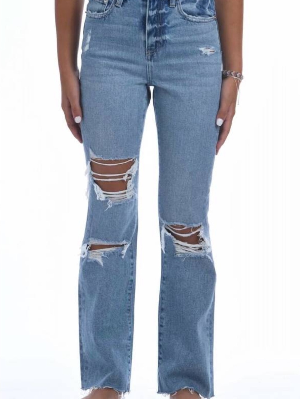 Katie J NYC Distressed Flare/straight Jean